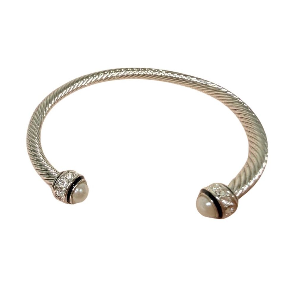 Fashion designer Adjustable silver plated Bangle Bracelet Pearl accent gift